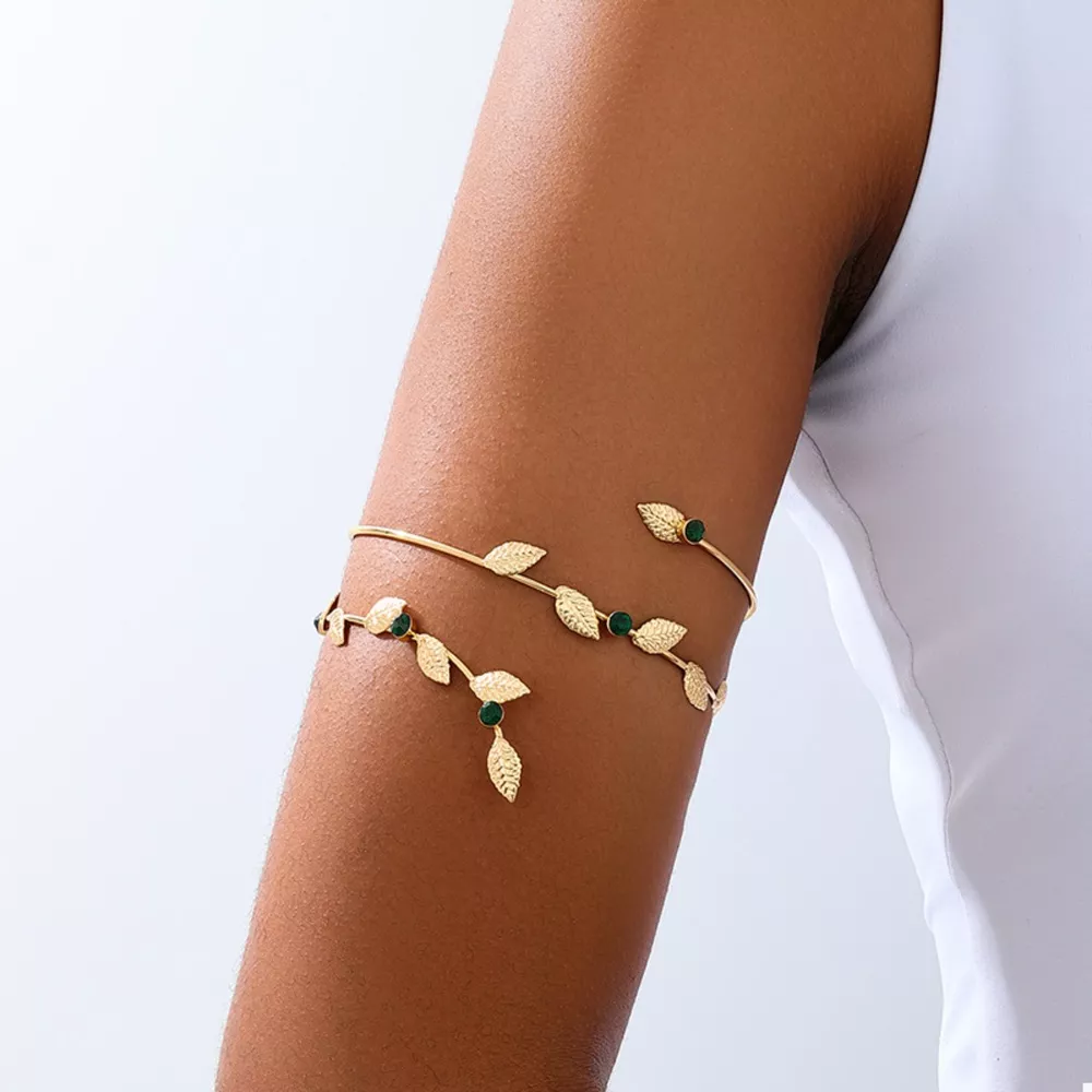18K Gold-Plated Alloy Rhinestone Leaf Bracelet, image 3