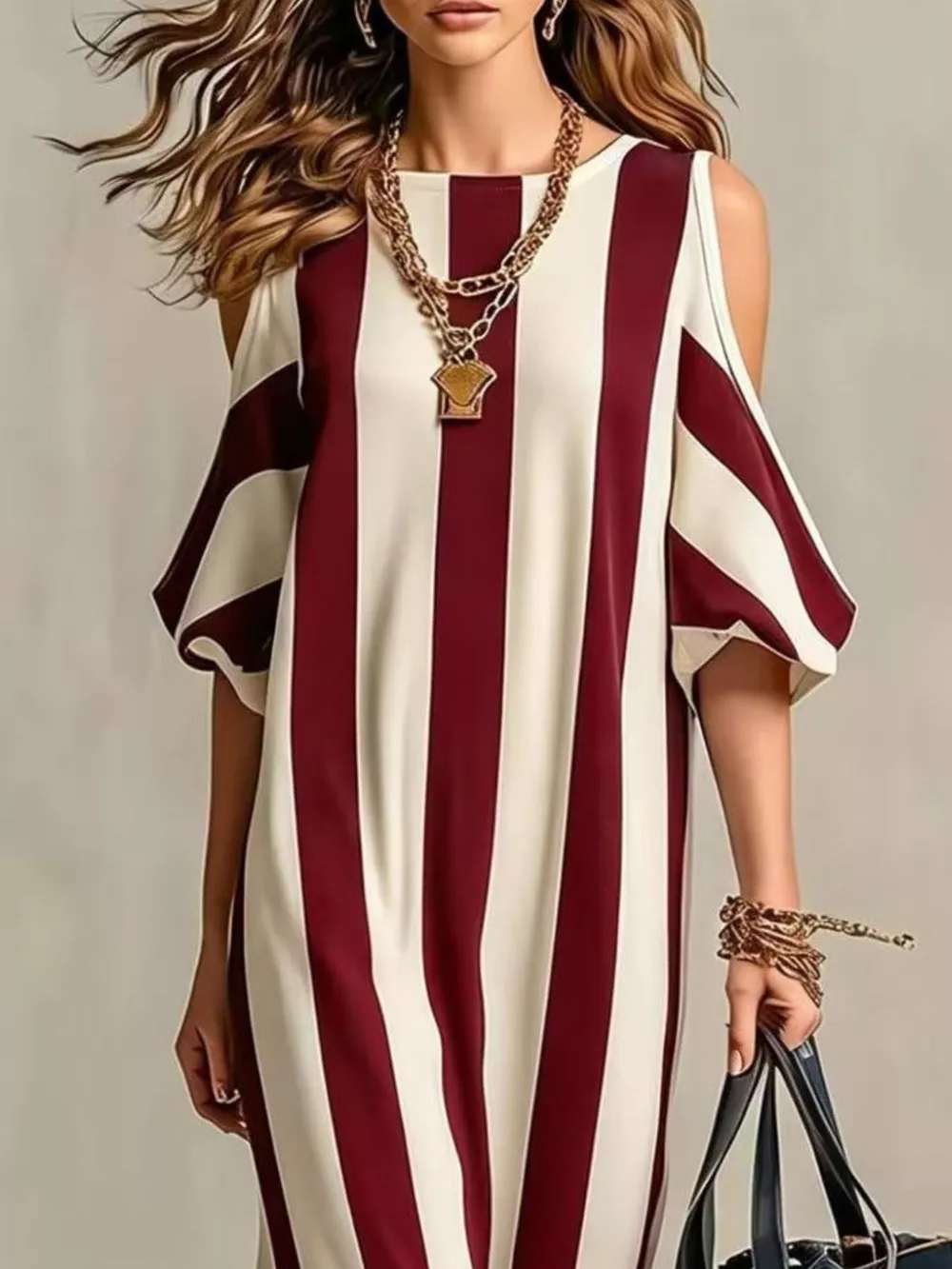 Striped Cold Shoulder Maxi Dress, image 6