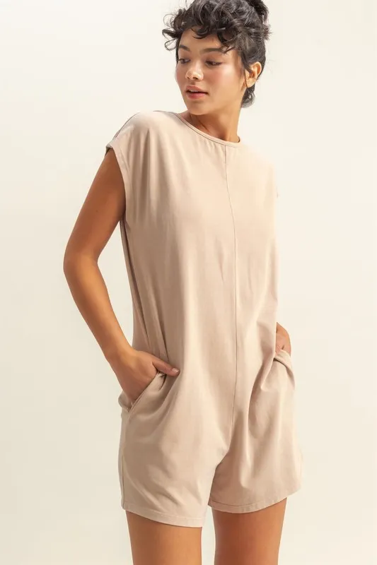 Round Neck Cap Sleeve Relaxed Fit Breezy Romper