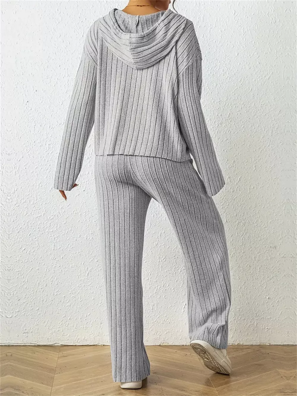 Ribbed Drawstring Hoodie and Pants Set, image 4