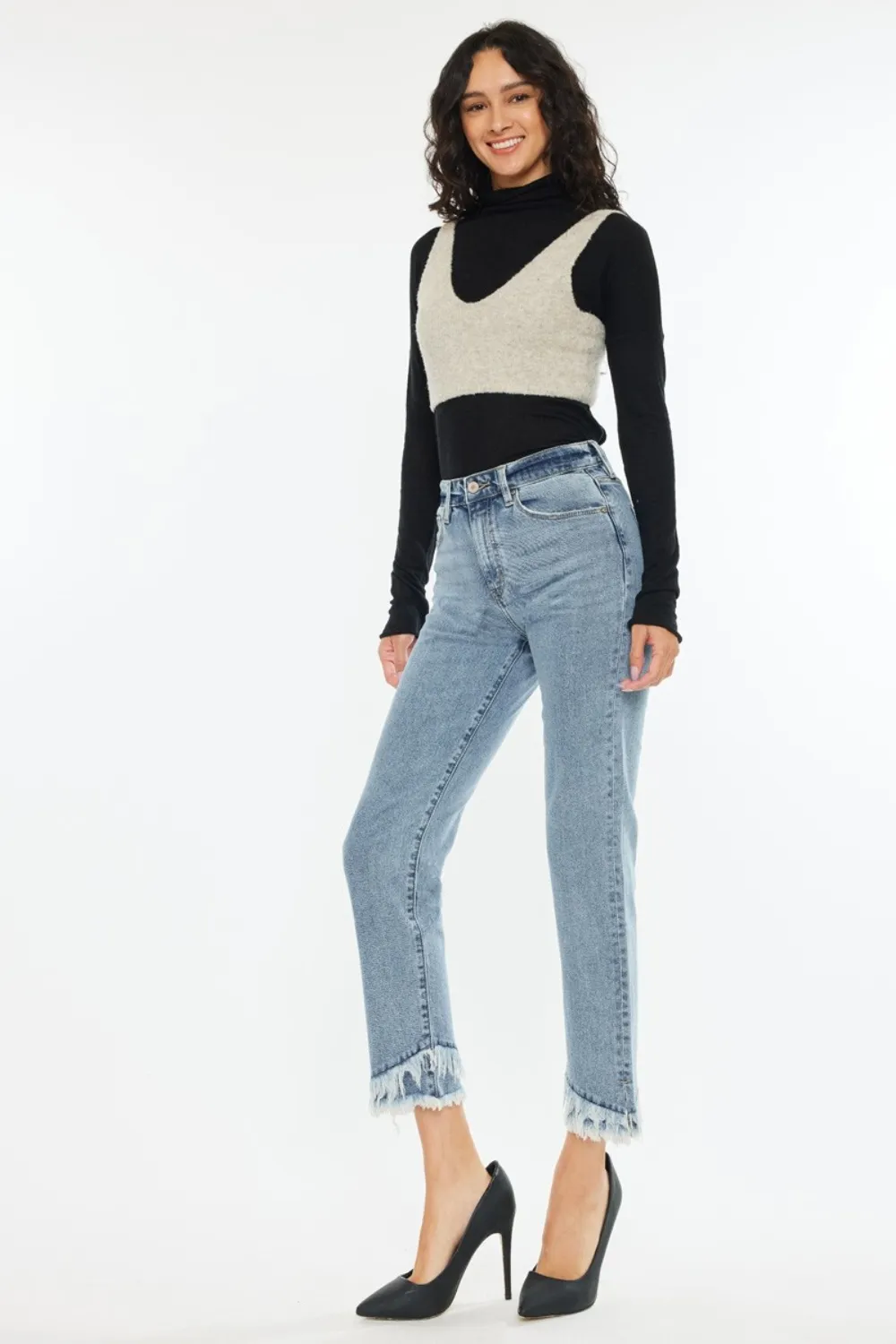 Raw Hem High Rise Straight Jeans, image 5