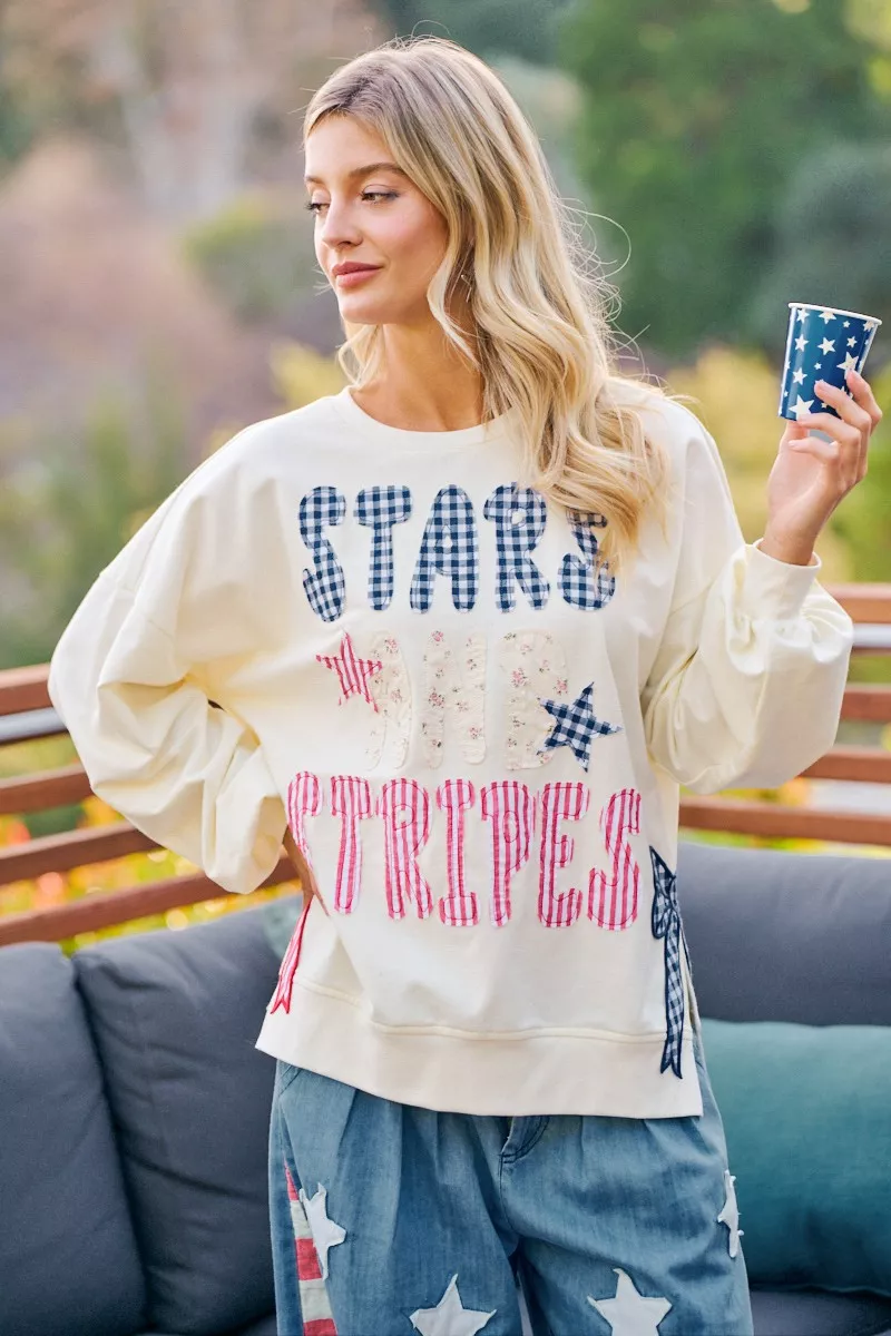 BiBi 4th Of July Stars And Stripes Patches Sweatshirt, image 20