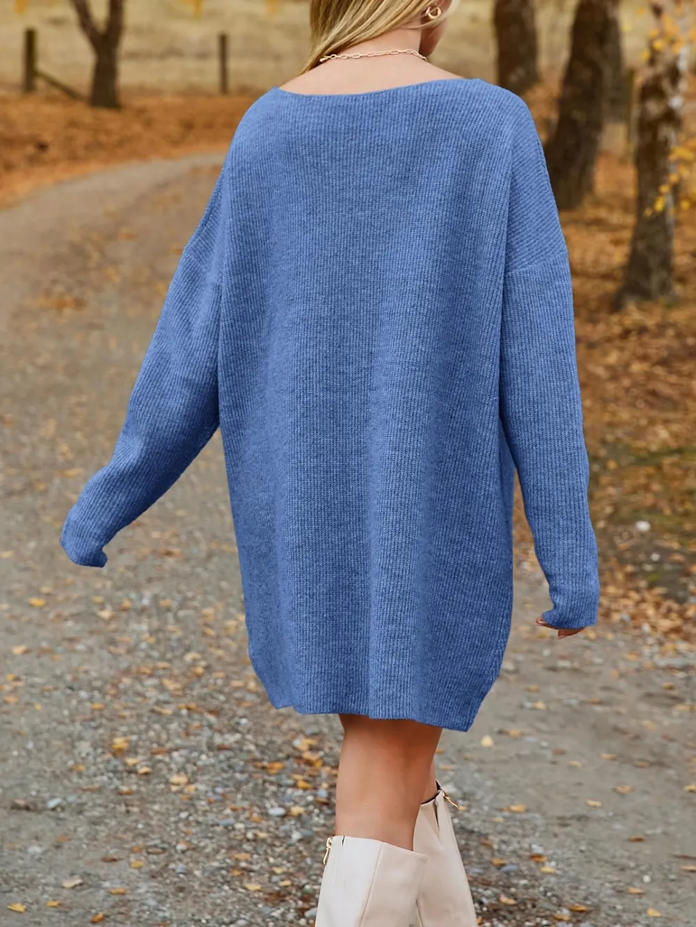 V-Neck Dropped Shoulder Sweater Dress, image 9