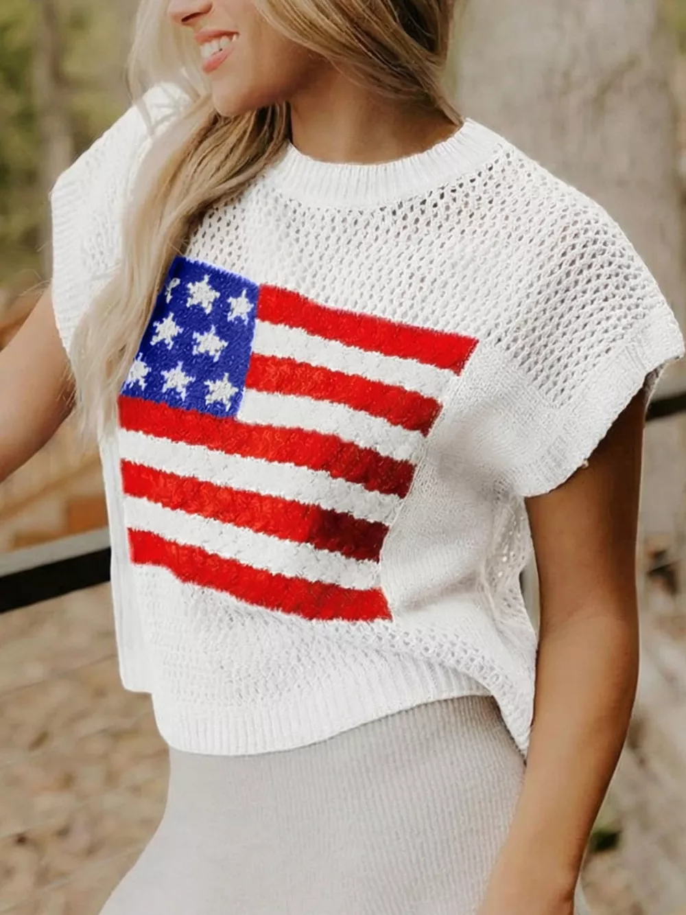 American Flag Knitted Short Sleeve Sweater, image 4