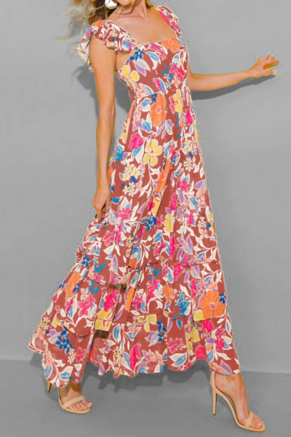 Tiered Ruffled Printed Sleeveless Dress, image 4