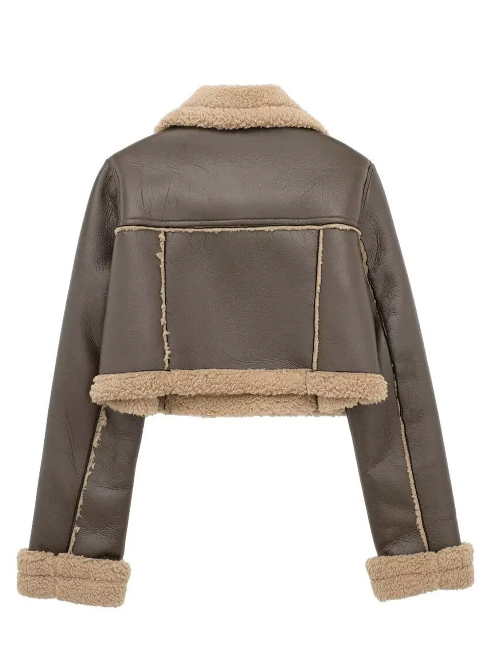 Collared Neck Long Sleeve Plush Cropped Jacket, image 21