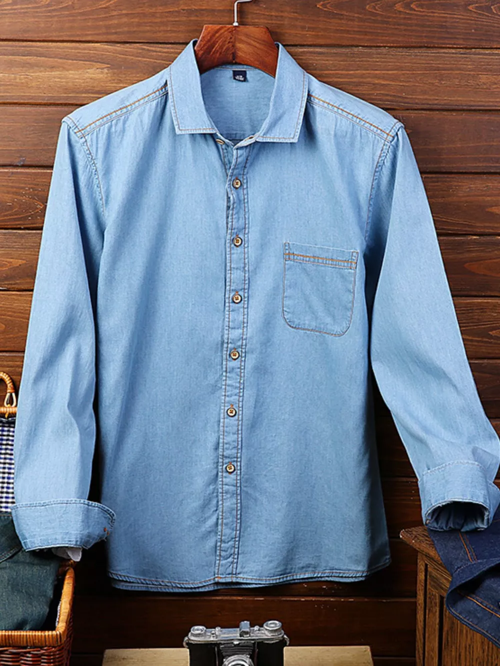 Men's Full Size Button Up Long Sleeve Denim Shirt Plus Size, image 5