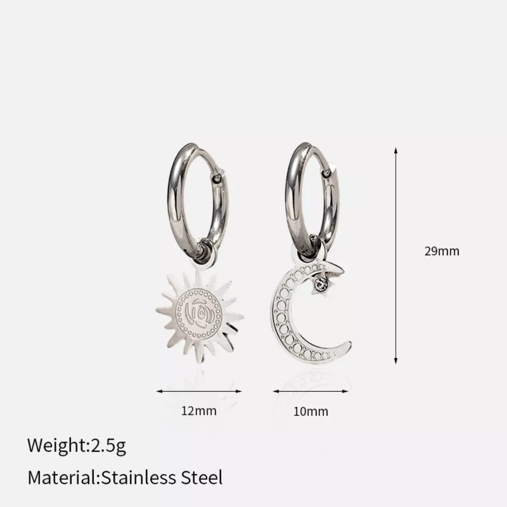 Sun and Moon Dangle Hoop Earrings, image 7