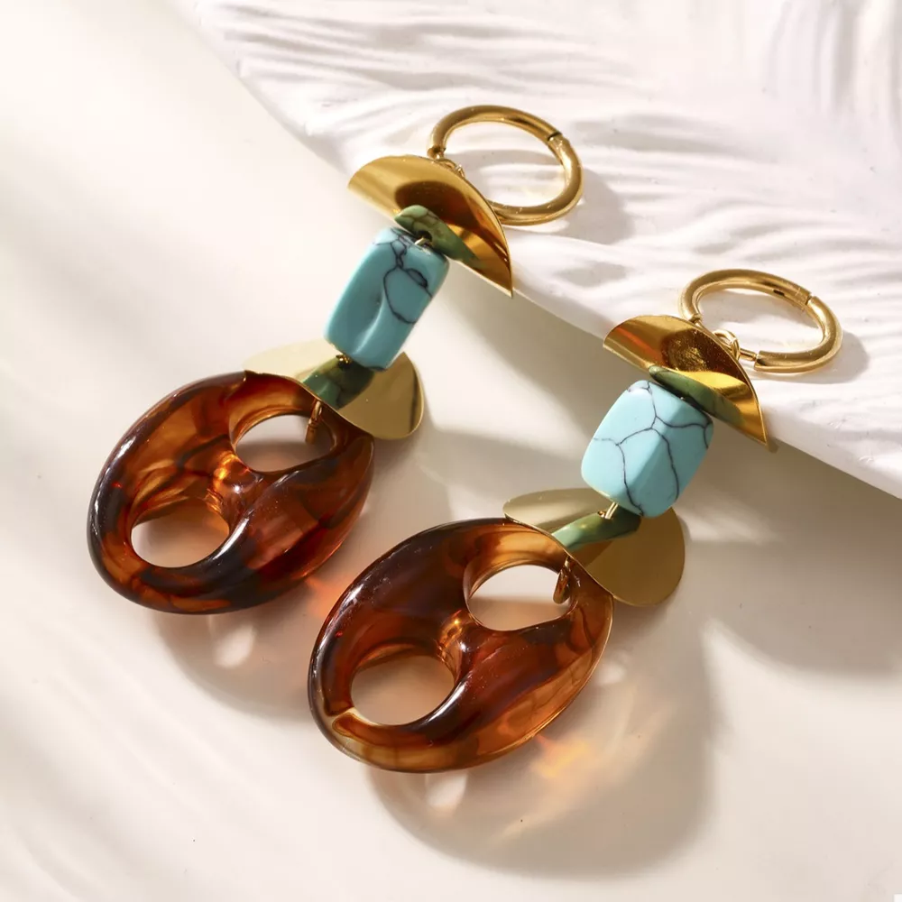 Turquoise Resin Geometric Drop Earrings, image 2