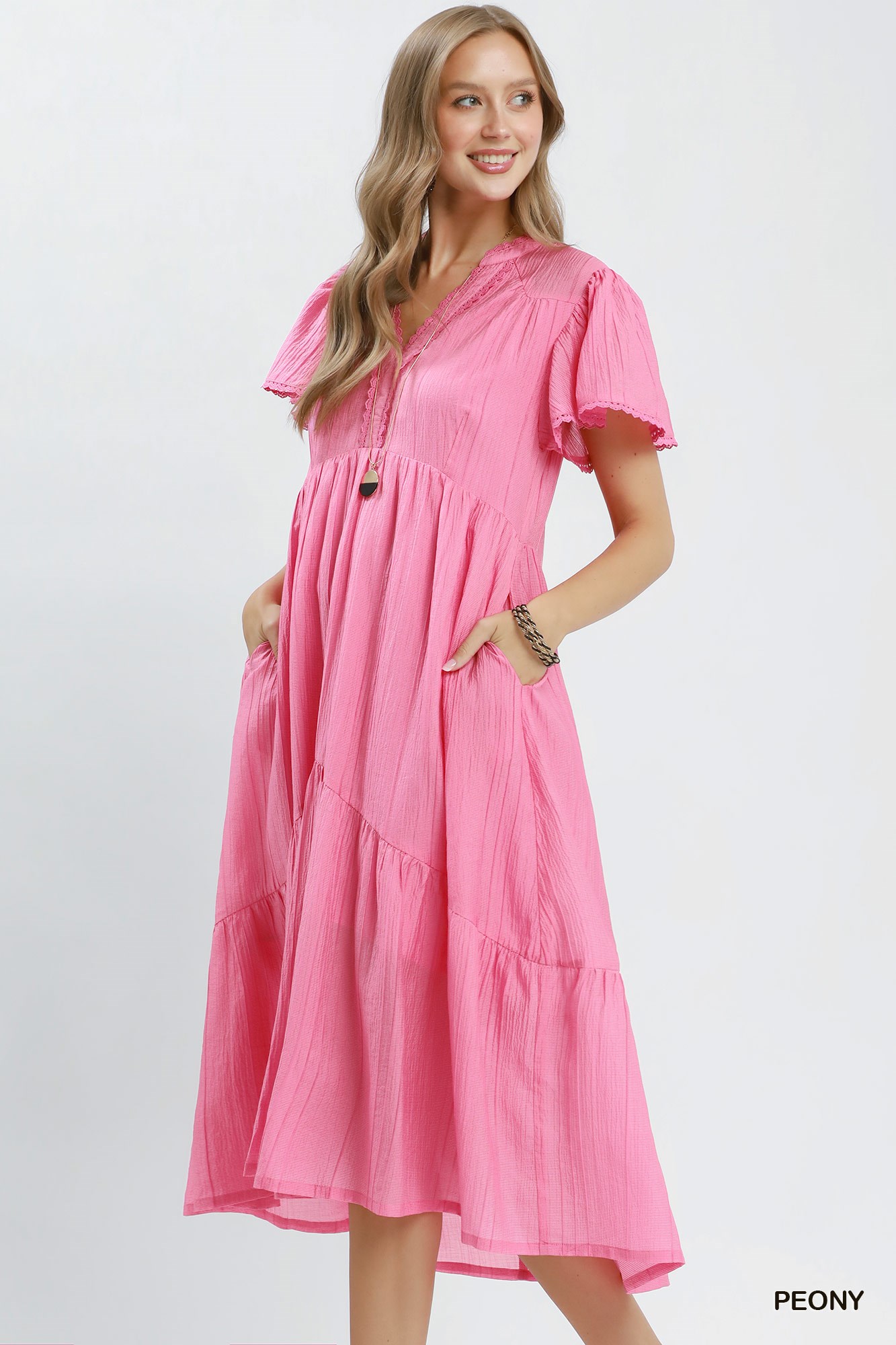 Textured Tiered Midi Dress with Side Pockets, image 2