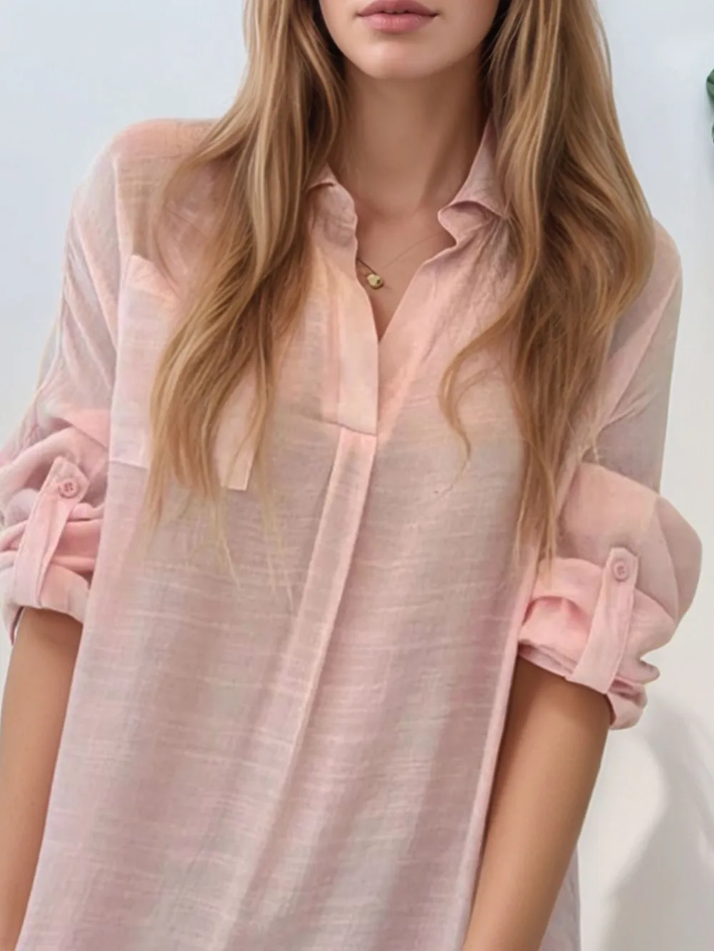 Full Size Side Slit Roll-Tab Sleeve Mini Shirt Dress Plus Size, image 6
