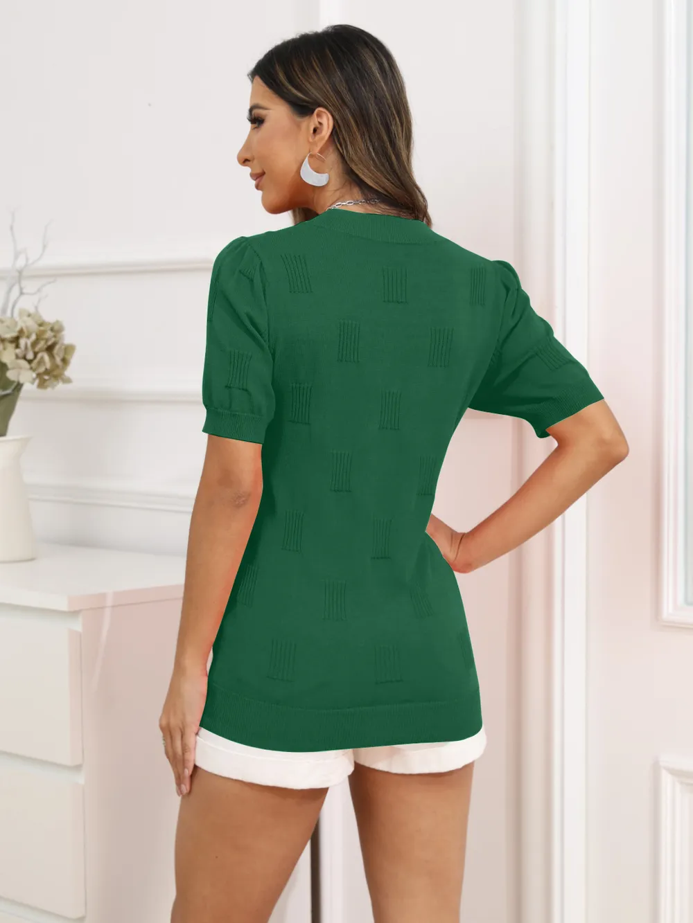 V-Neck Short Sleeve Knit Top, image 12