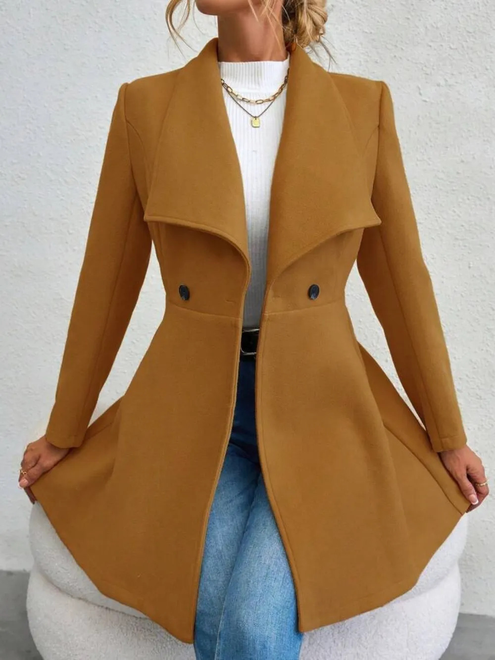 Collared Neck Button Up Long Sleeve Coat, image 17