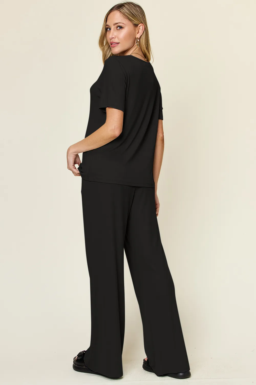 Full Size Round Neck Short Sleeve T-Shirt and Wide Leg Pants Set, image 11