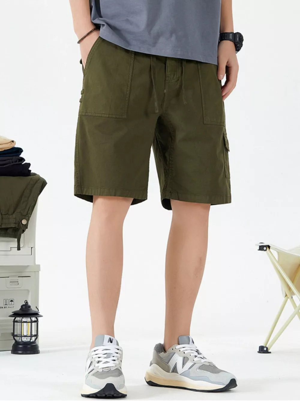 Men's Full Size Casual Cargo Shorts with Drawstring Plus Size