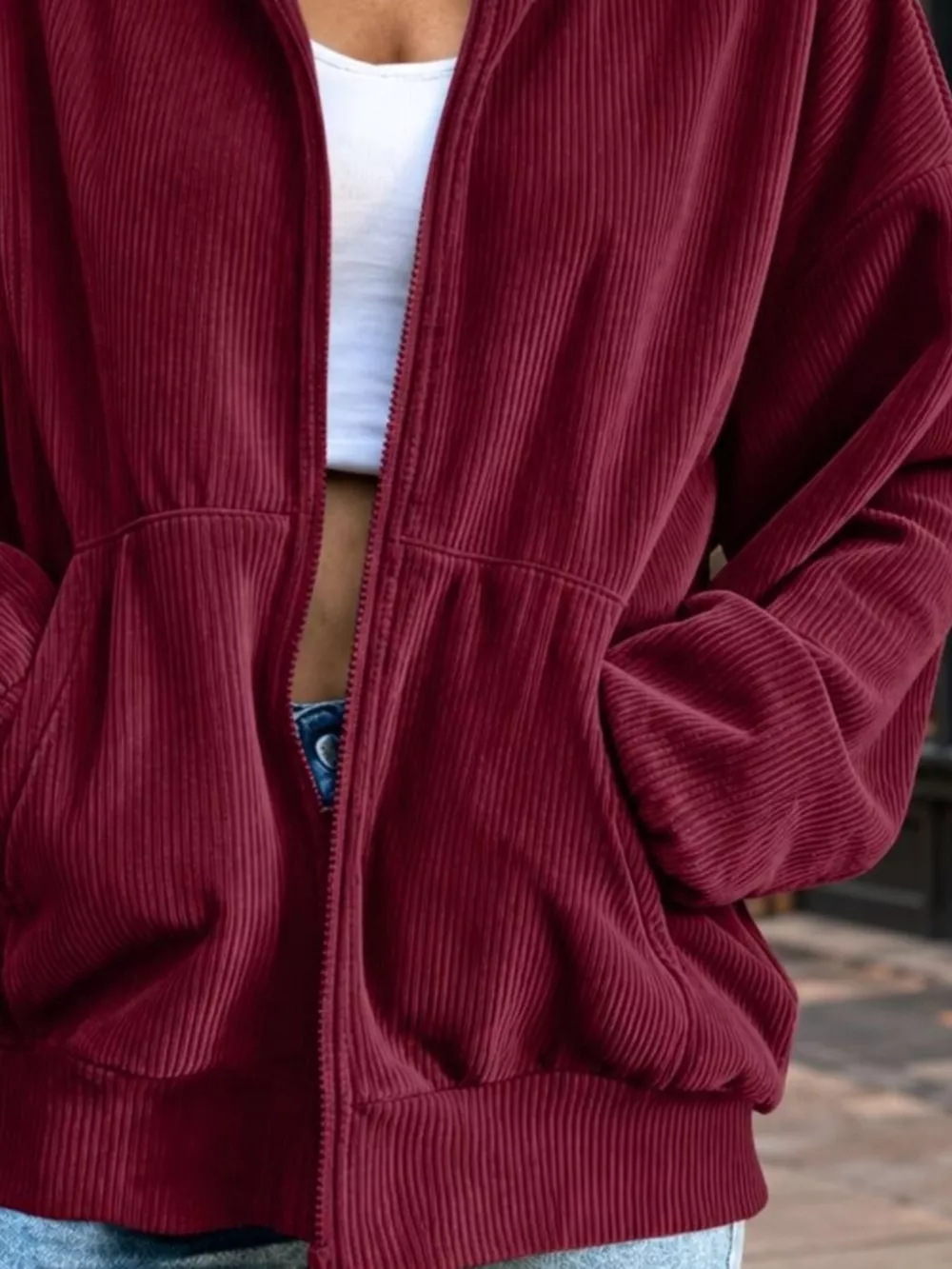 Casual Corduroy Zip-Up Stand Collar Sweatshirt, image 12