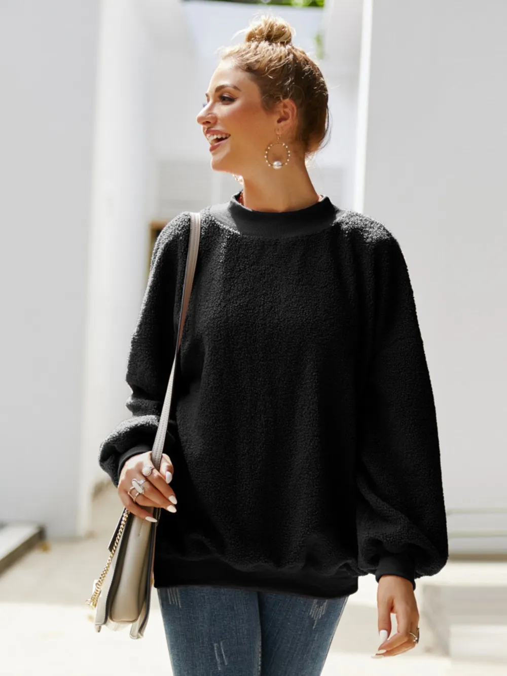 Mock Neck Dropped Shoulder Sweatshirt, image 5