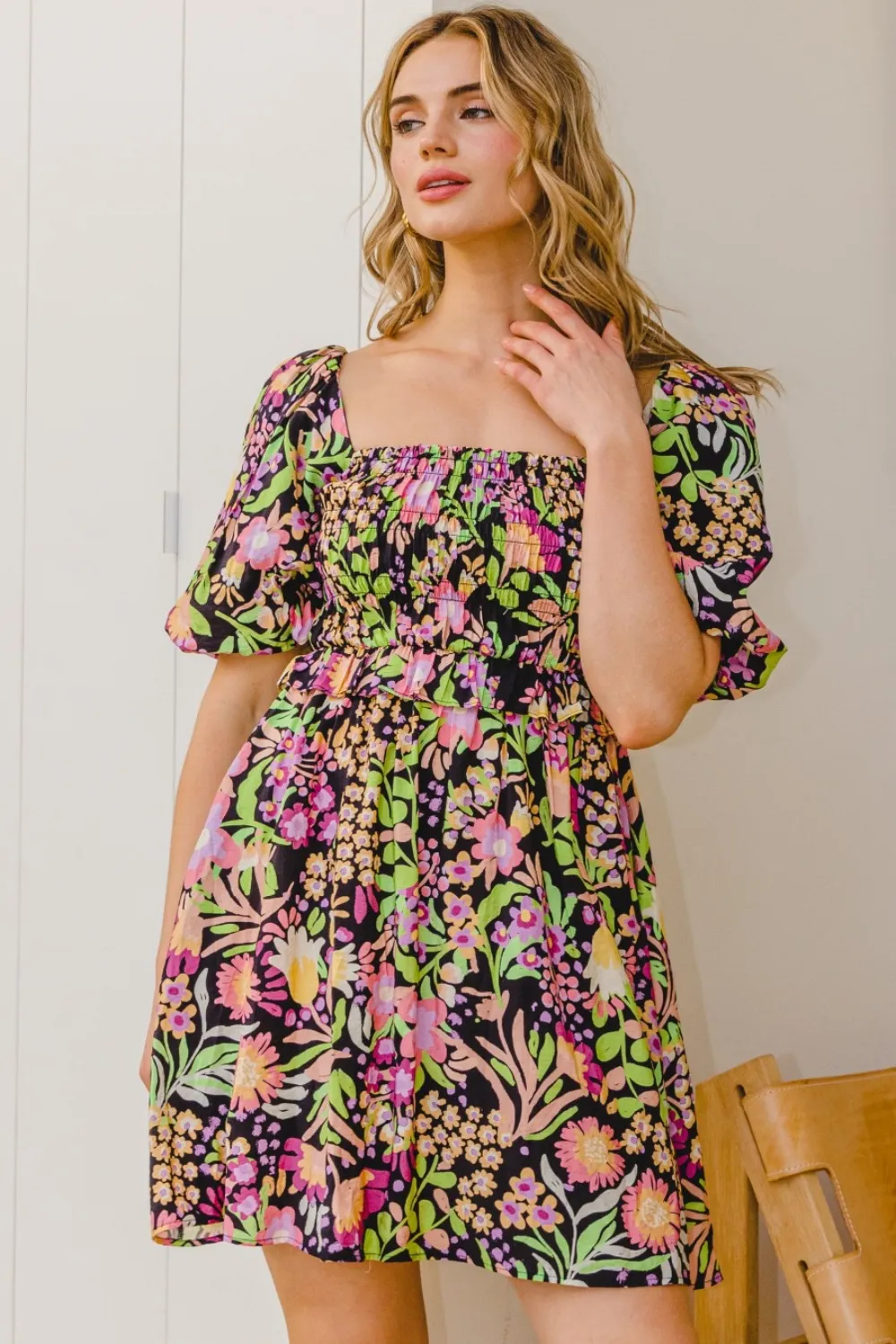 Full Size Floral Tie-Back Mini Dress, image 3