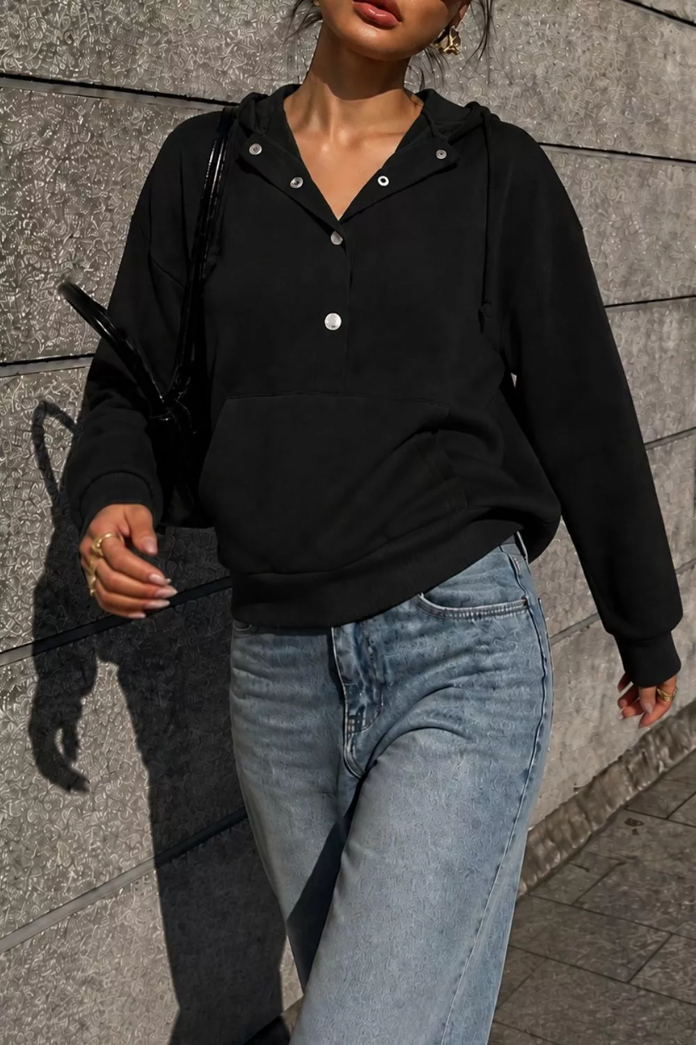 Half Snap Kangaroo Pocket Hoodie, image 10
