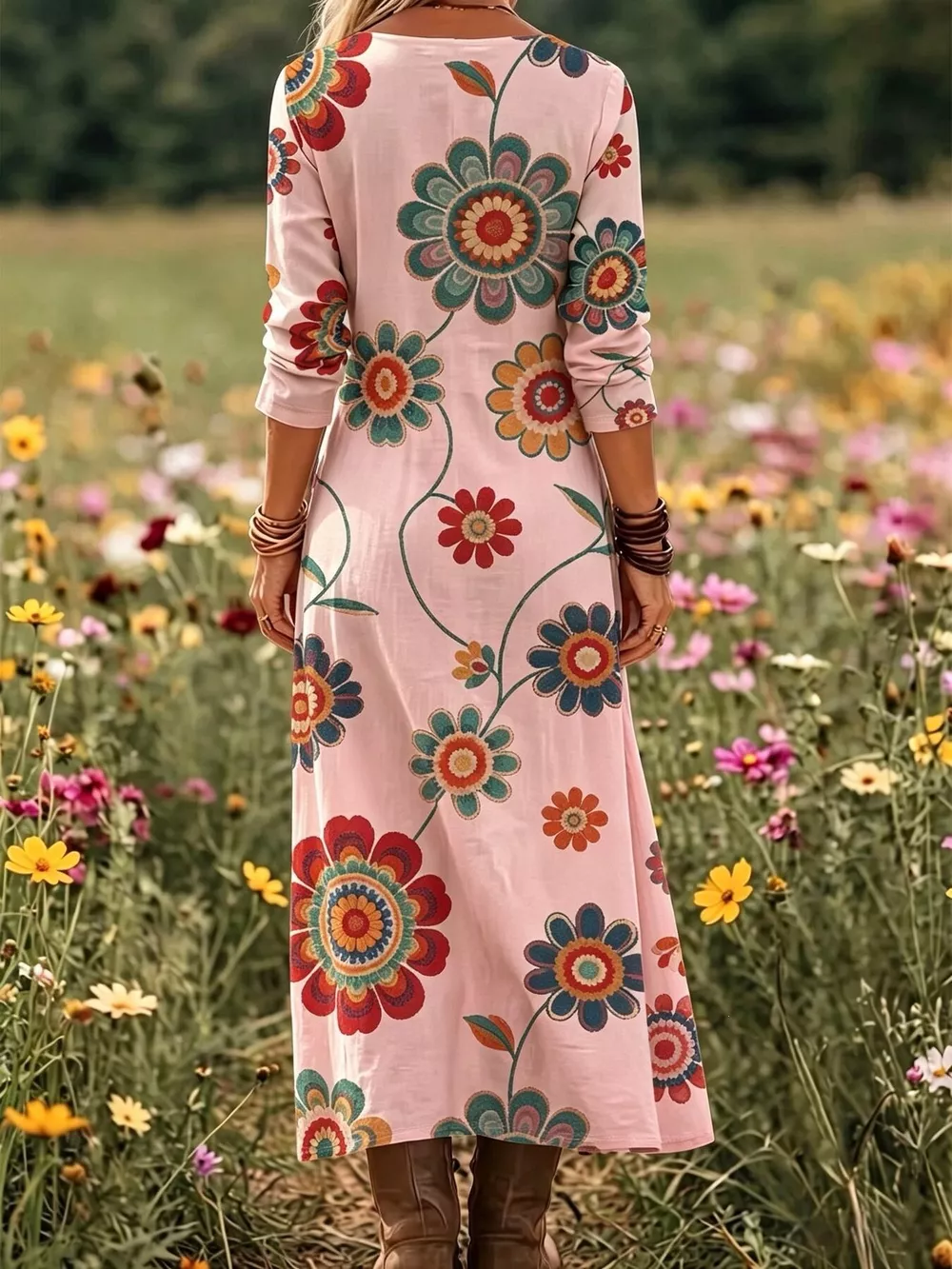 Floral Print V-Neck Long Sleeve Maxi Dress, image 11