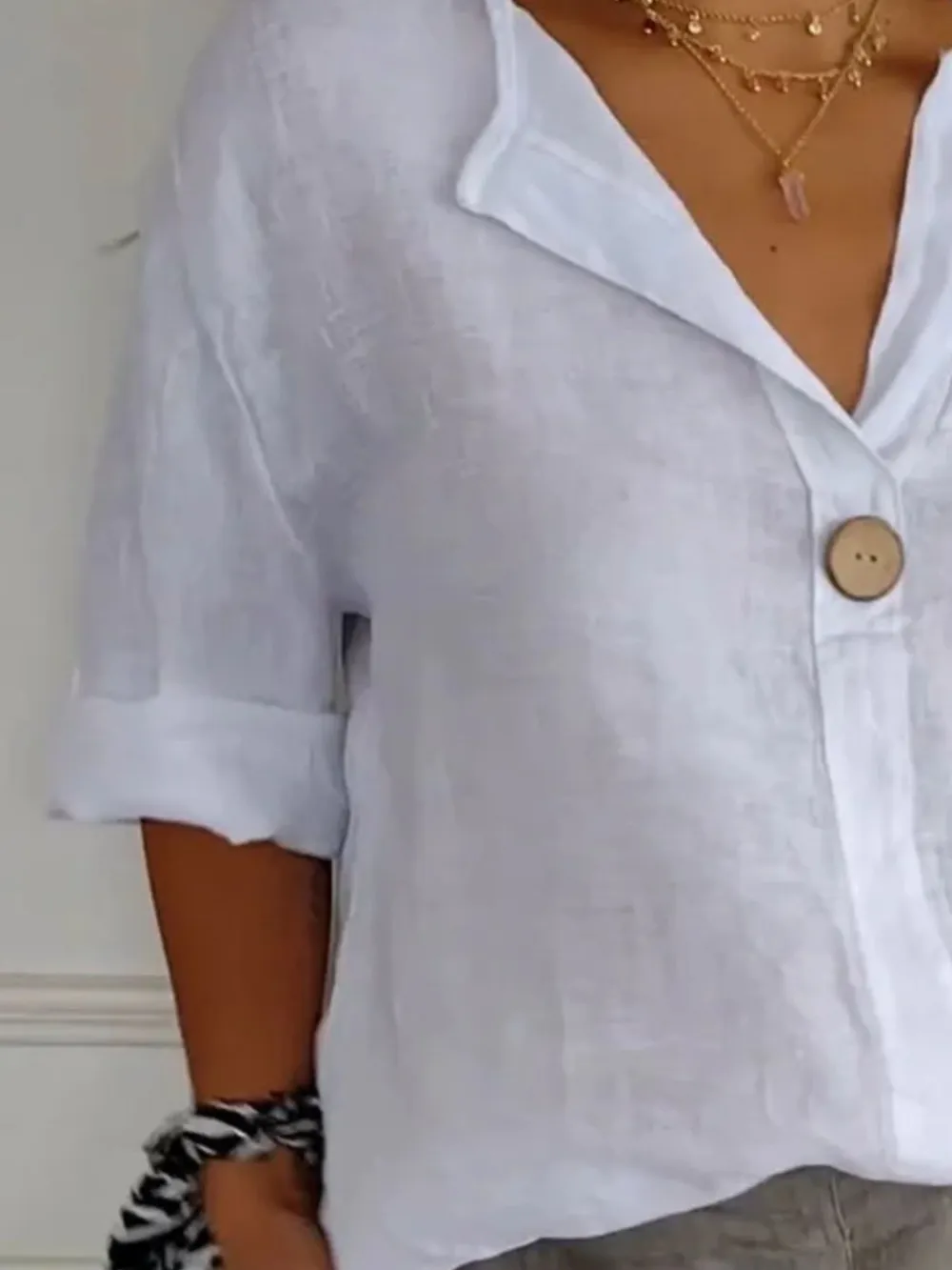 Full Size Linen Blend Notched Blouse Plus Size, image 11
