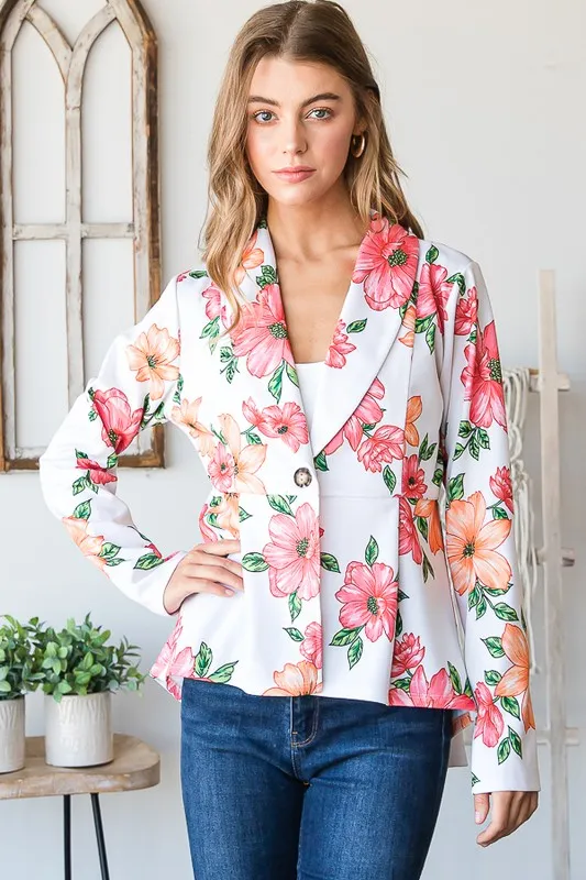 Full Size Multi Color Floral Blazers with Tunic Plus Size