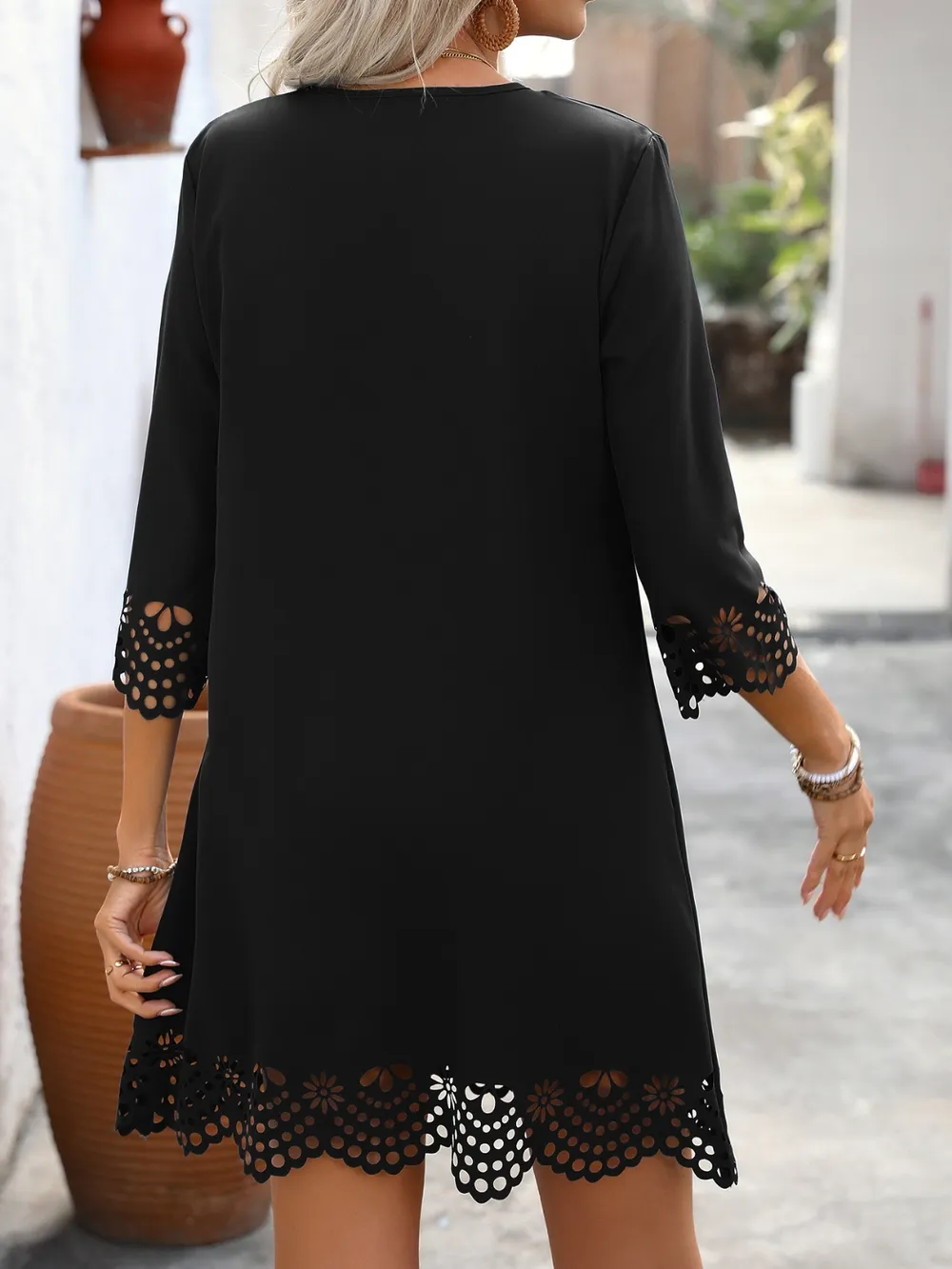 Cutout V-Neck Three-Quarter Sleeve Mini Dress, image 8