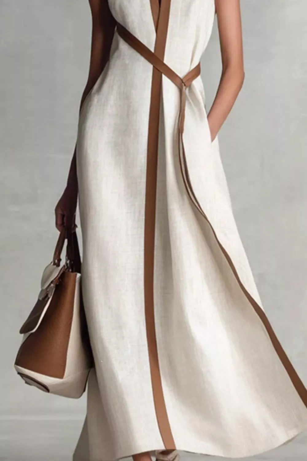 Sleeveless Contrast Trim Midi Dress, image 4
