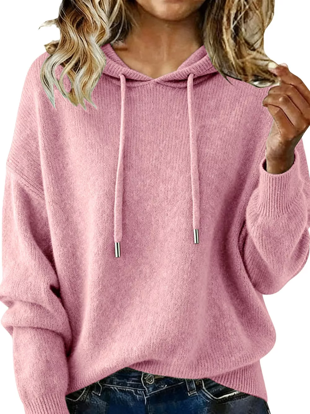 Drawstring Long Sleeve Hooded Sweater, image 17