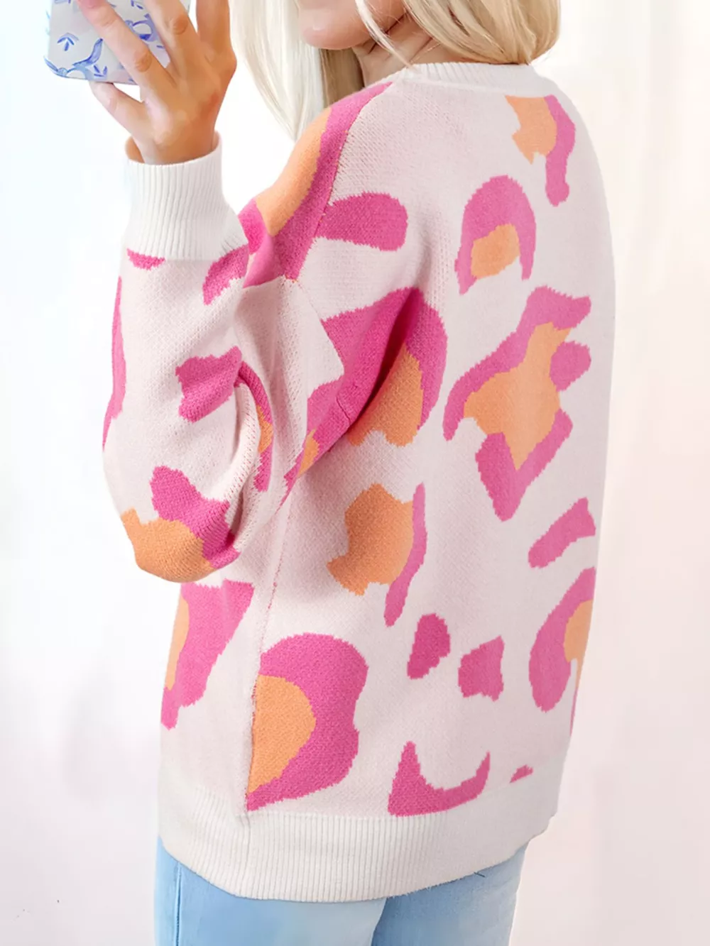Leopard Print Drop Shoulder Baggy Sweater, image 2
