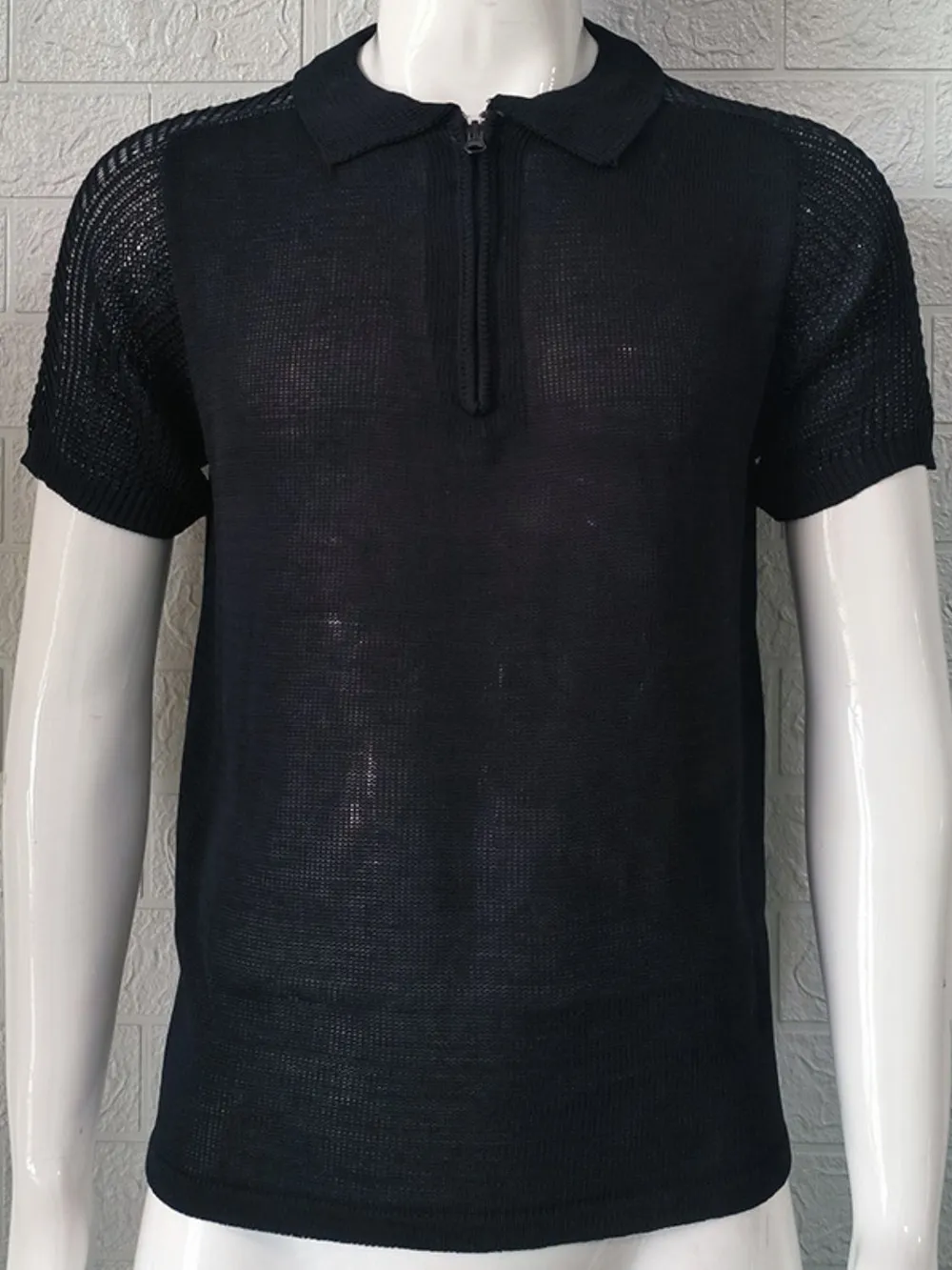 Men's Collared Neck Quarter Zip Knit Polo, image 6