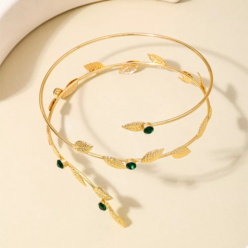18K Gold-Plated Alloy Rhinestone Leaf Bracelet, image 4