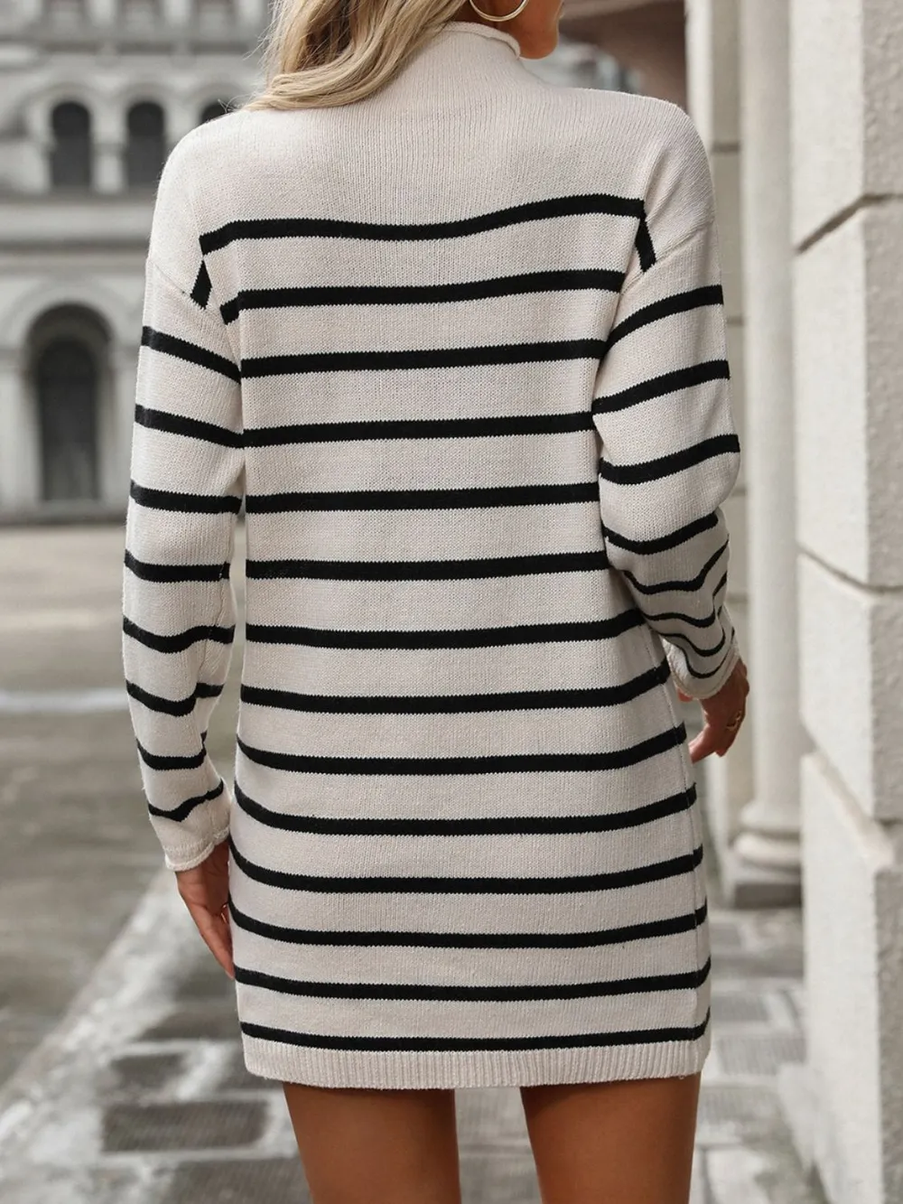 Striped Mock Neck Long Sleeve Mini Dress, image 6