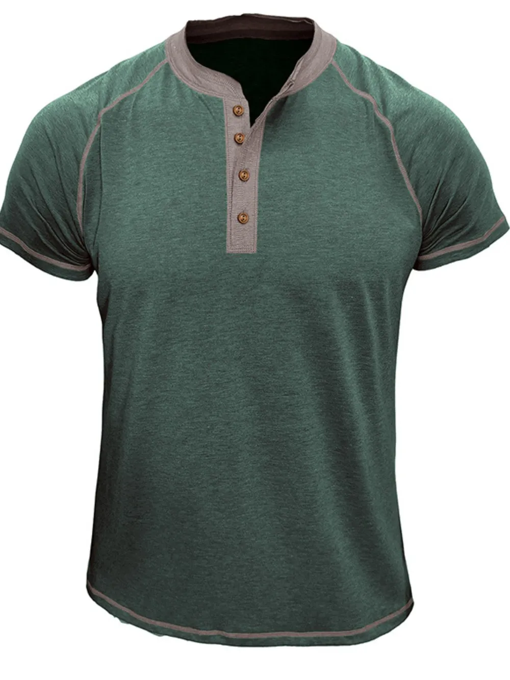 Men's Casual Henley Polo T-Shirt with Contrast Stitching, image 3