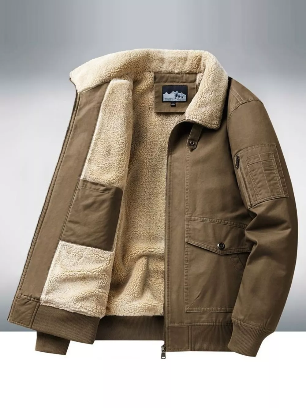 Men's Plus Size Warm Sherpa Lined Zip Up Jacket, image 2