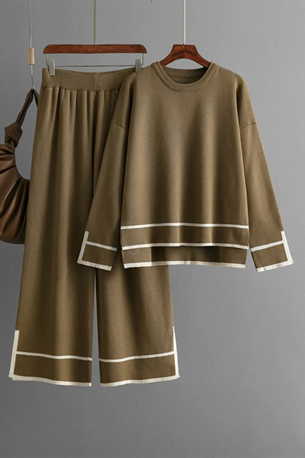 High-Low Round Neck Top and Pants Sweater Set, image 17