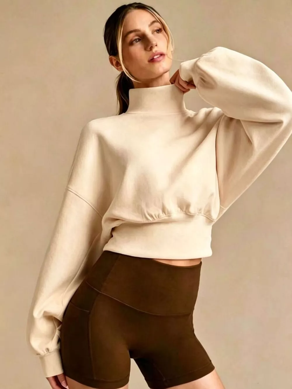 Turtleneck Dropped Shoulder Sweatshirt, image 2