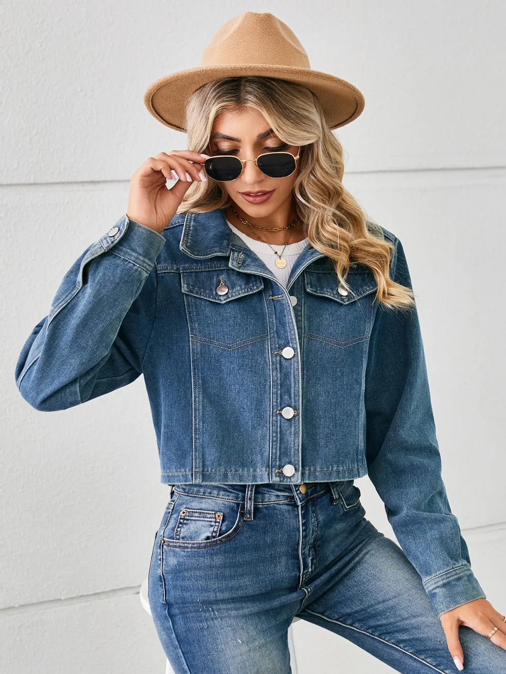 Button Up Long Sleeve Denim Jacket, image 7
