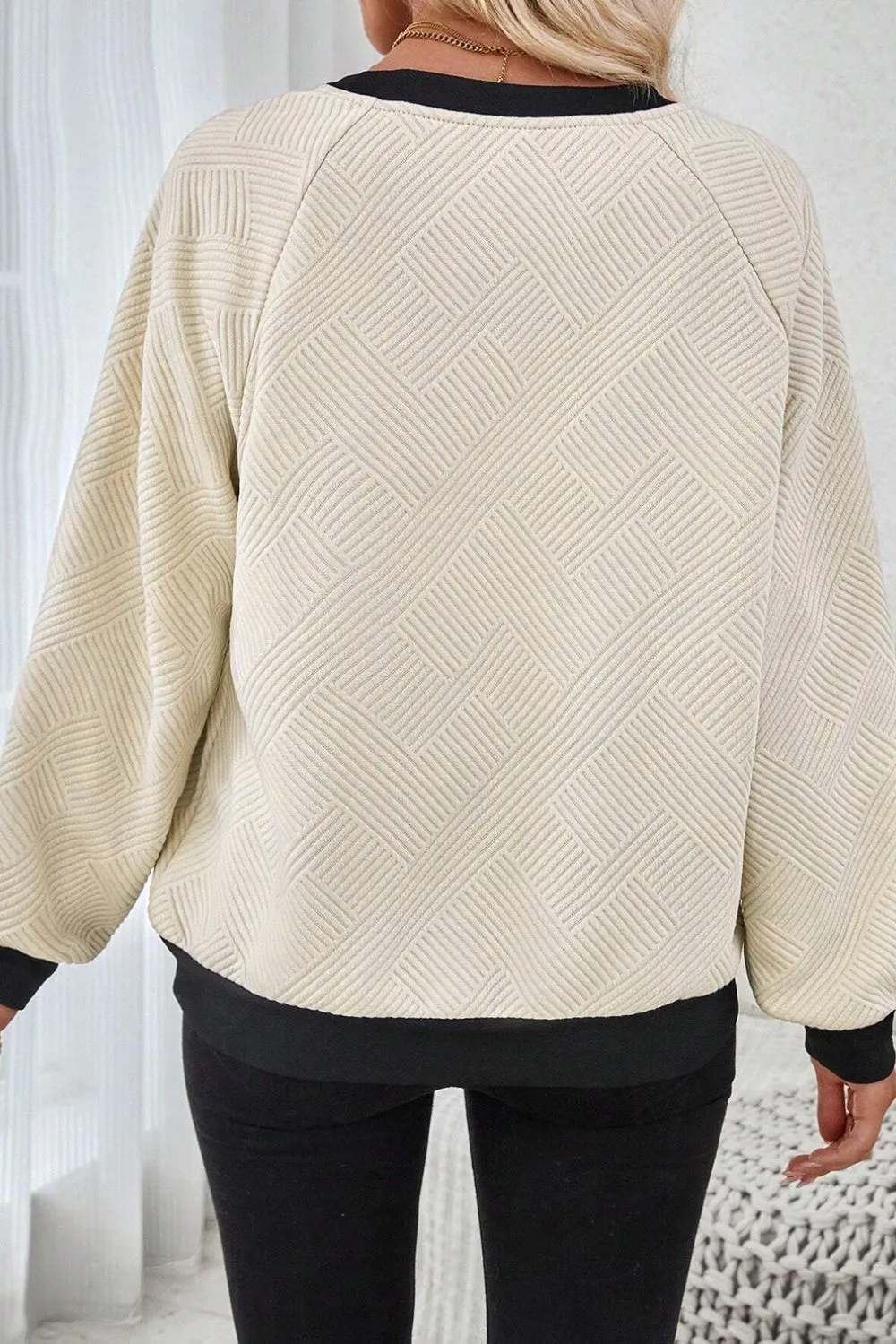 Texture Contrast Long Sleeve Sweatshirt, image 5