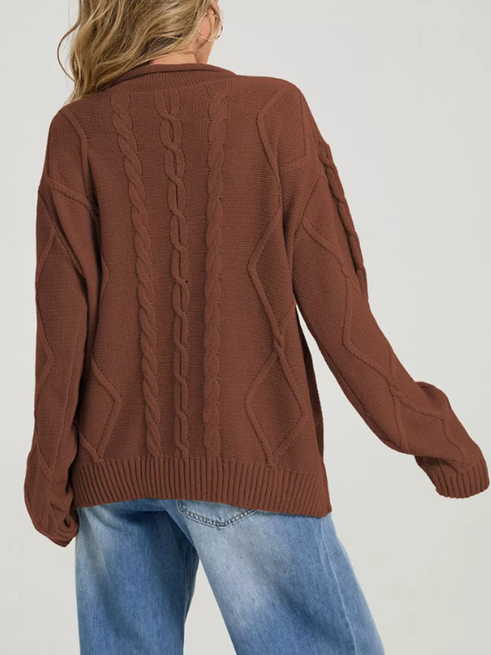 Cable Knit Ribbed Hem Sweater, image 2
