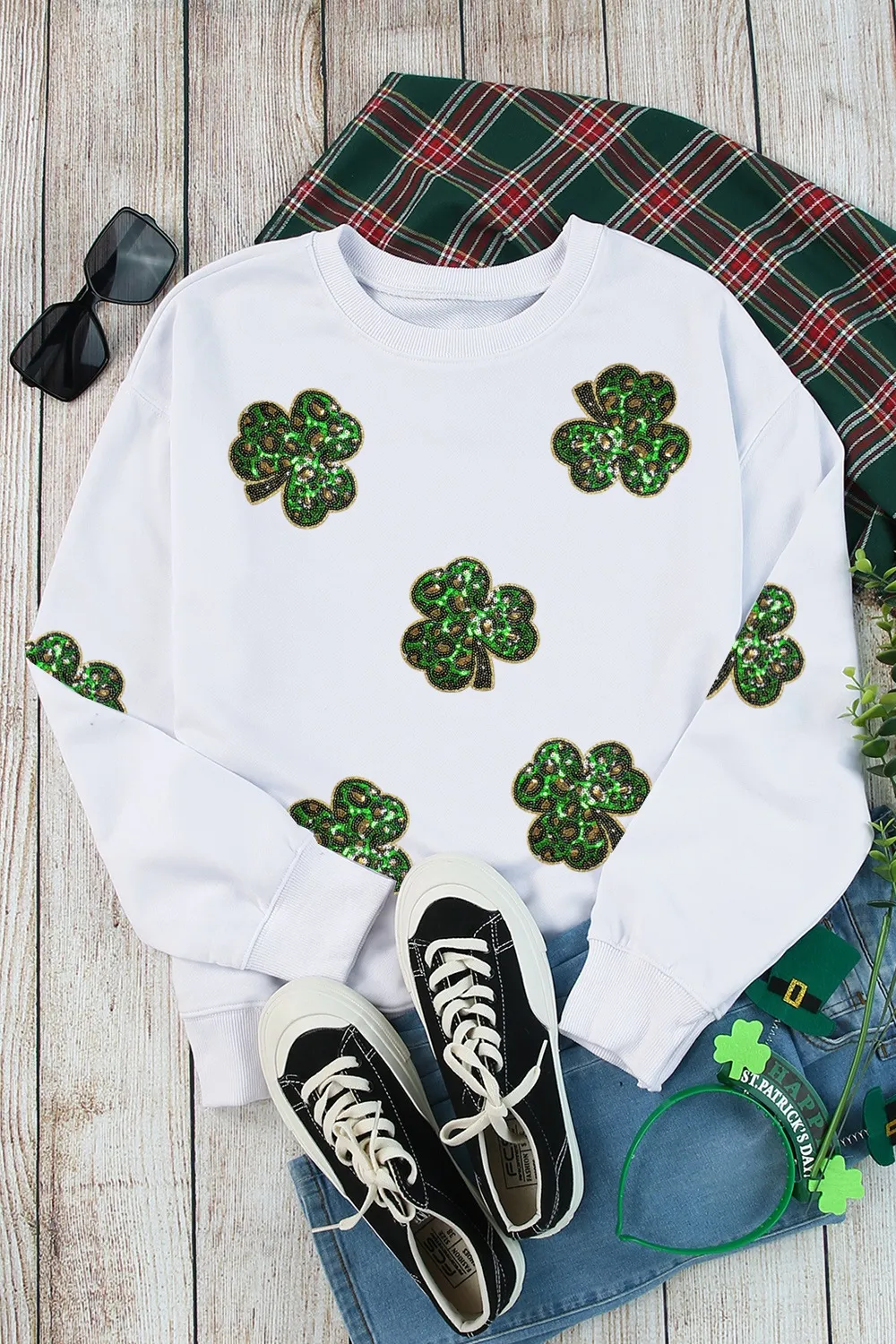 Sequin Lucky Clover Long Sleeve Sweatshirt, image 5