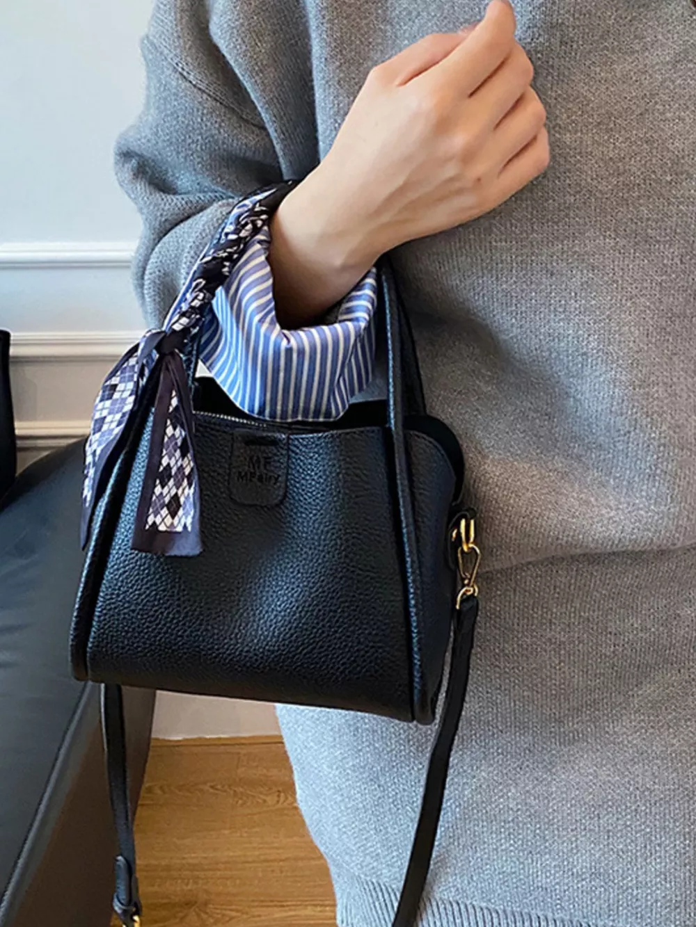Leather Crossbody Bag with Scarf Accent, image 2
