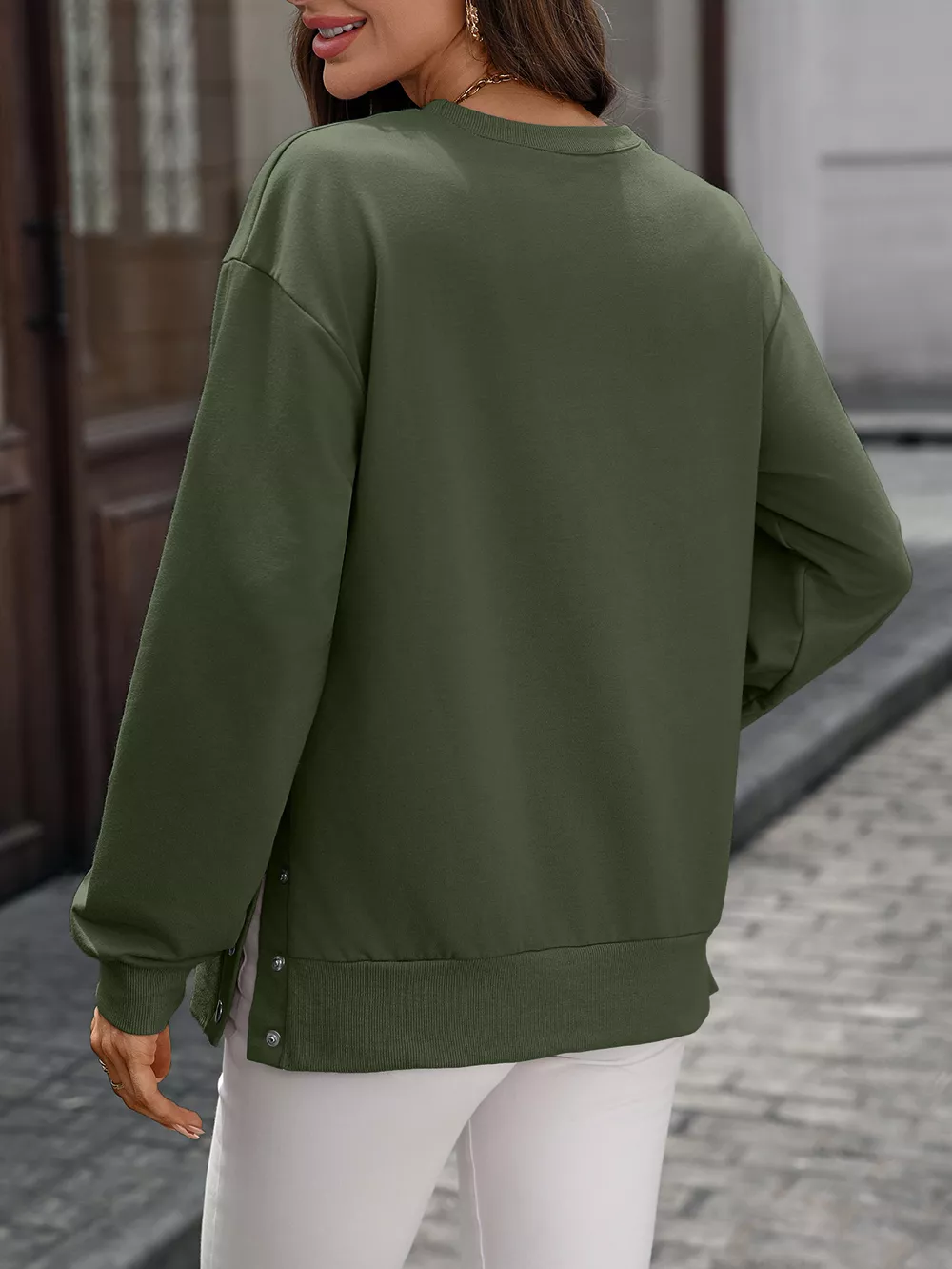 Side Snap Round Neck Sweatshirt, image 24