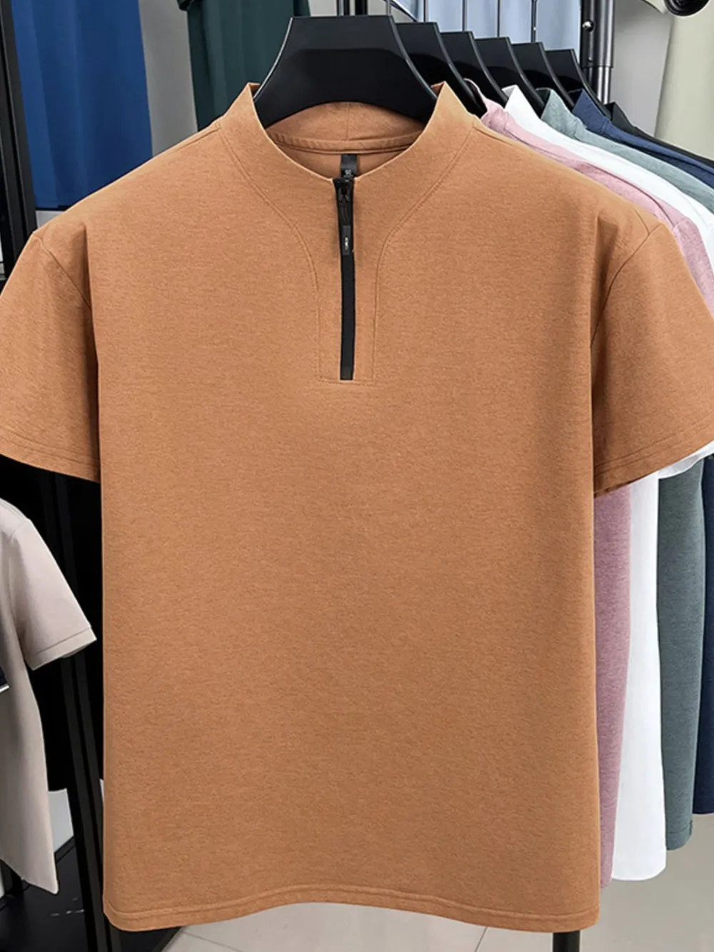 Men's Plus Size Quarter Zip Short Sleeve Top, image 6