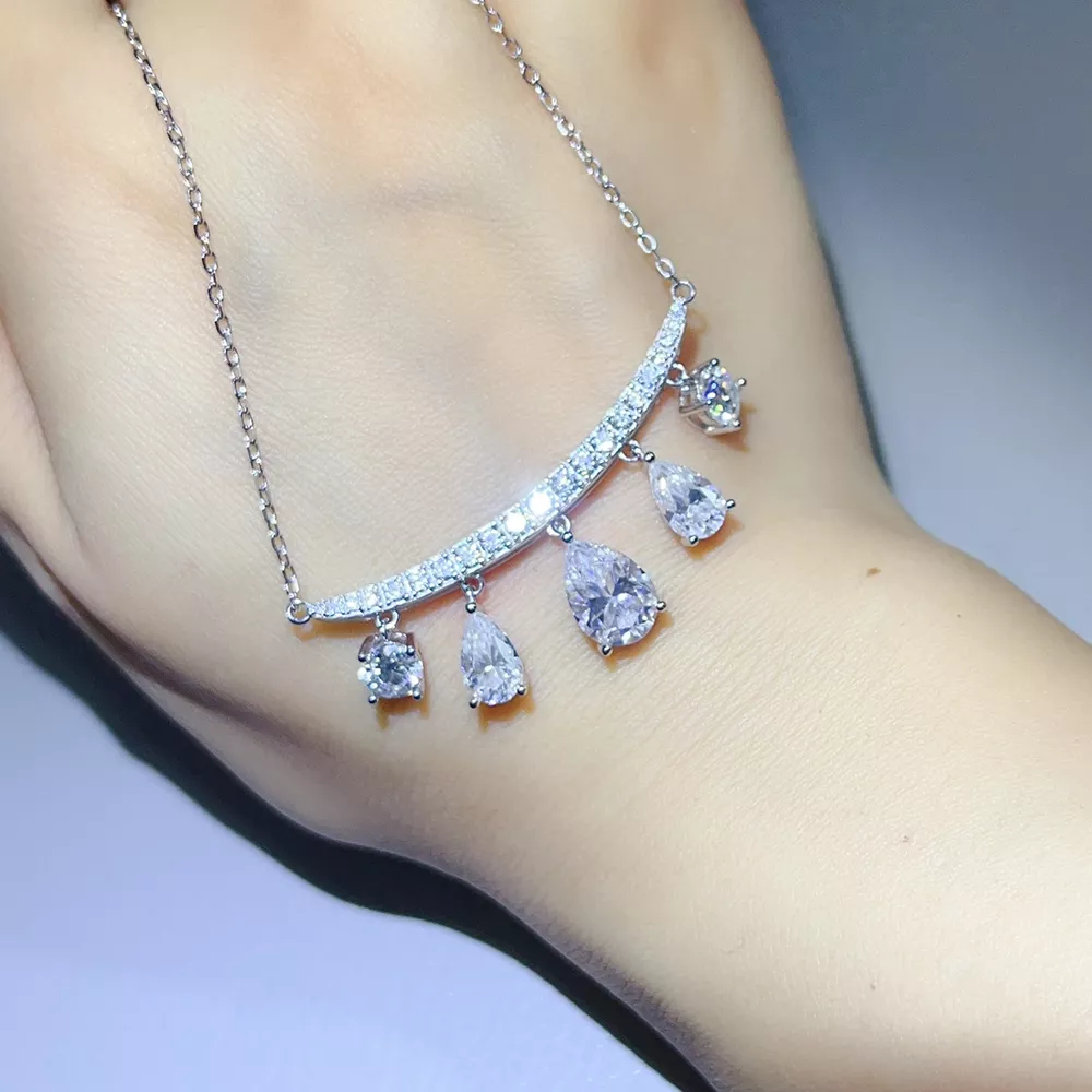 6 Carat 925 Sterling Silver Moissanite Teardrop Necklace, image 3