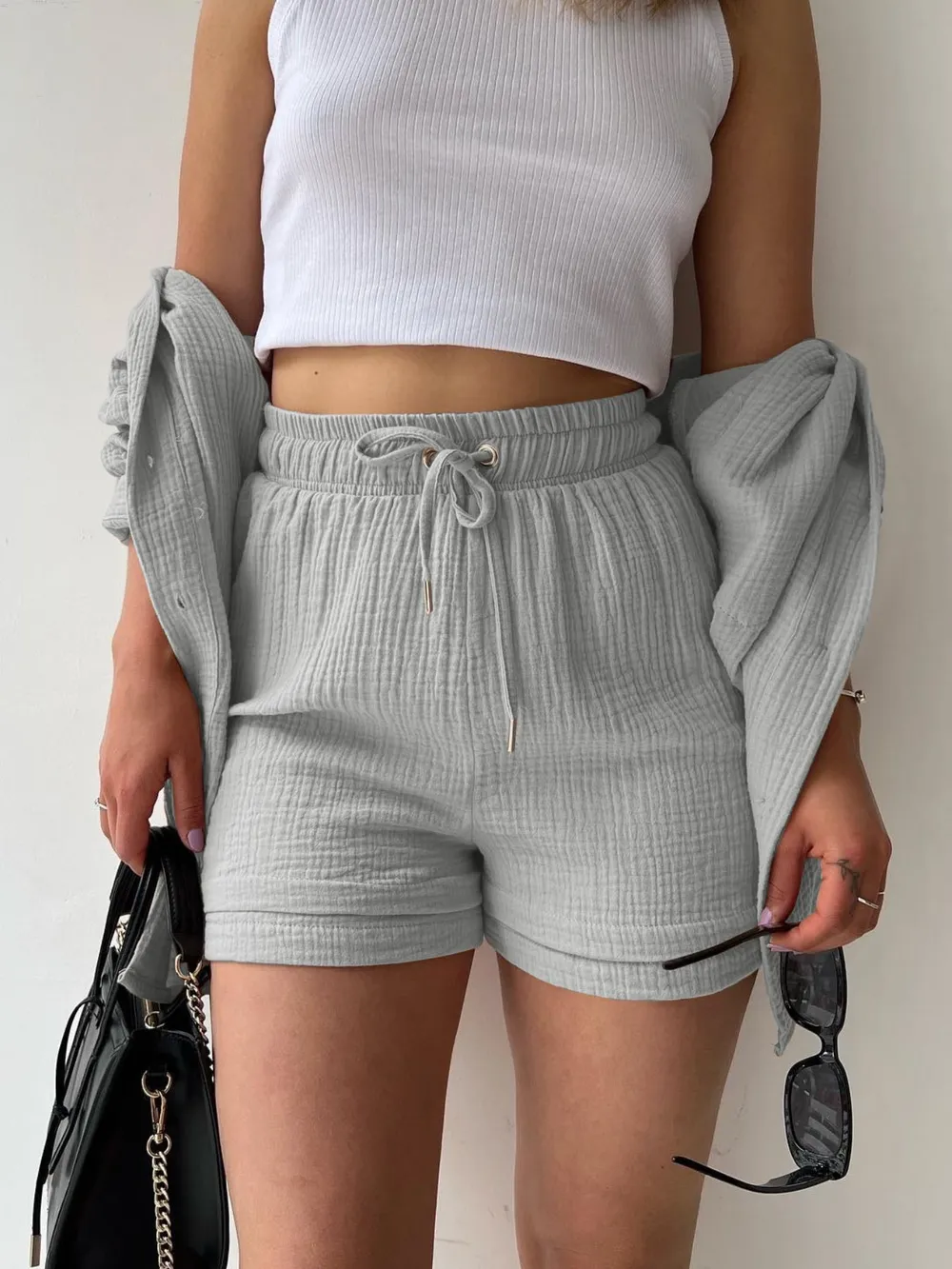 Textured Button Up Shirt and Shorts Set, image 11