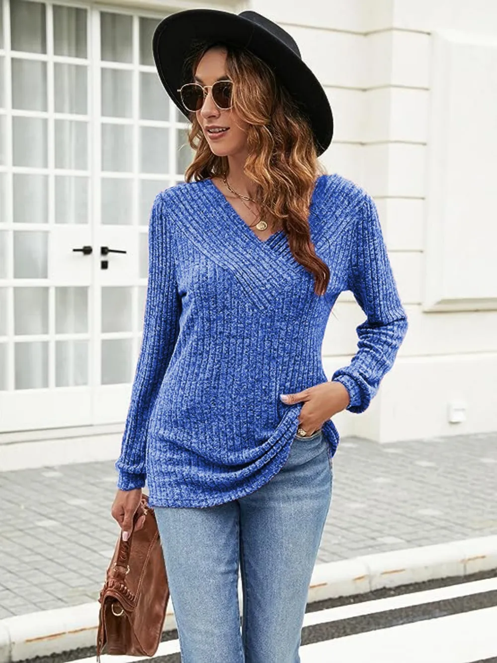 Ribbed Surplice Long Sleeve T-Shirt, image 7