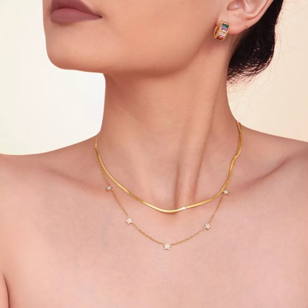2-Piece 18K Gold-Plated Necklace with Zircon Accents, image 2