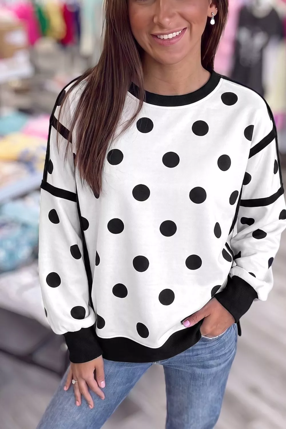 Polka Dot Crew Neck Sweatshirt, image 8