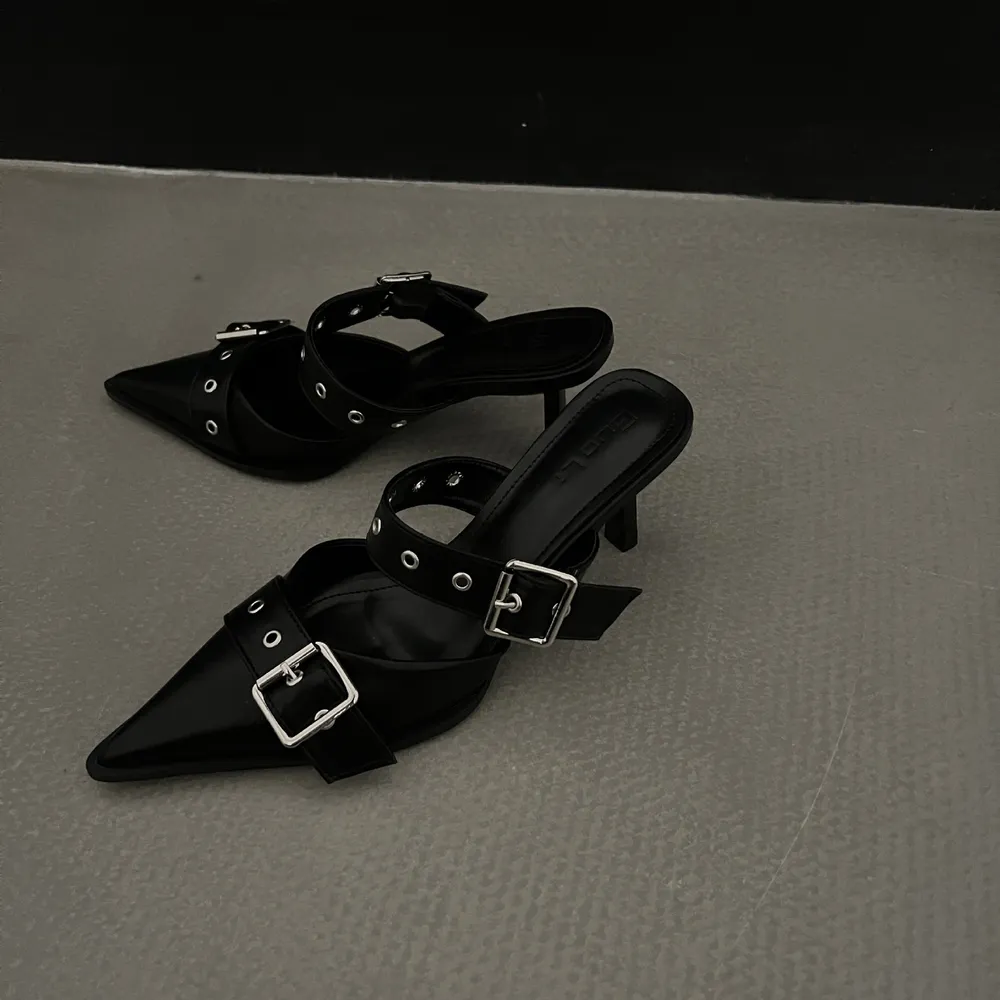 Point Toe Flare Heel Buckle Sandals, image 5